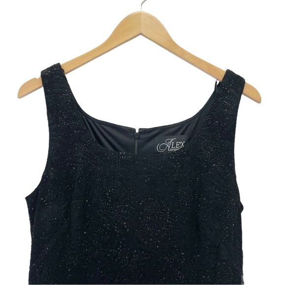 NWT Alex Evenings Midi Length Jacket Scoop Neck Dress Set Black Sequin Size 12 - Picture 8 of 15